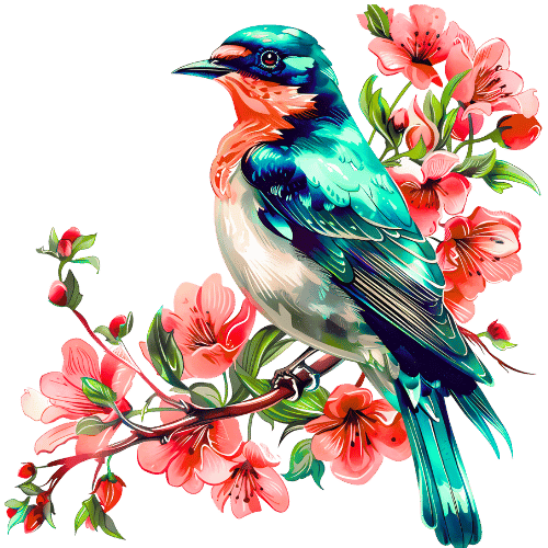Colorful Bird with Flowers – Creative PDF Coloring Page Idea for All Ages image