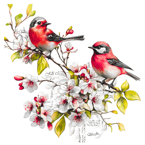 Colorful Birds on Bush – Nature-Themed Coloring Page for All Ages image