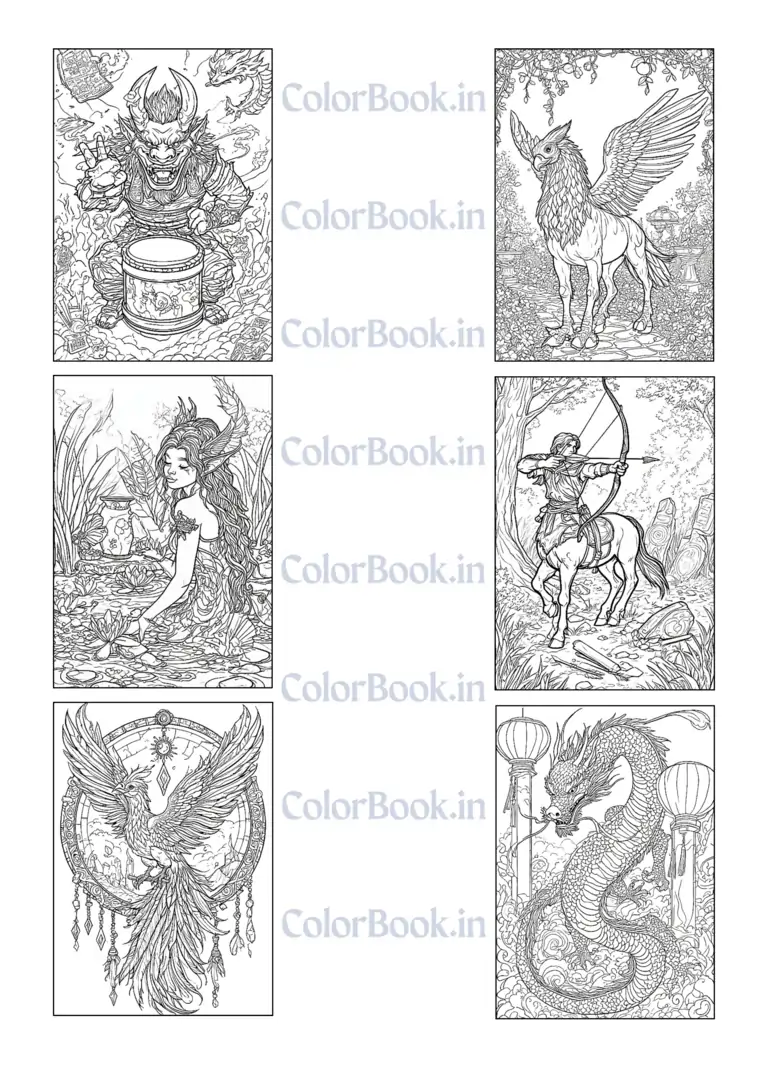 Mythical Creatures Coloring Book PDF Printable Unicorns, Forest Spirits, Wolves & Magical Beasts for Adults back cover