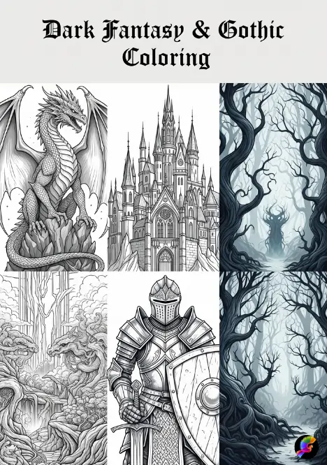 Dark fantasy and gothic style coloring pages