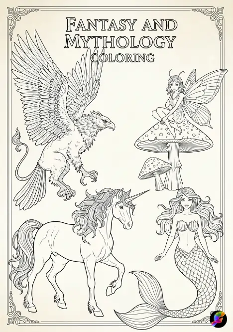 Fantasy and mythology coloring designs