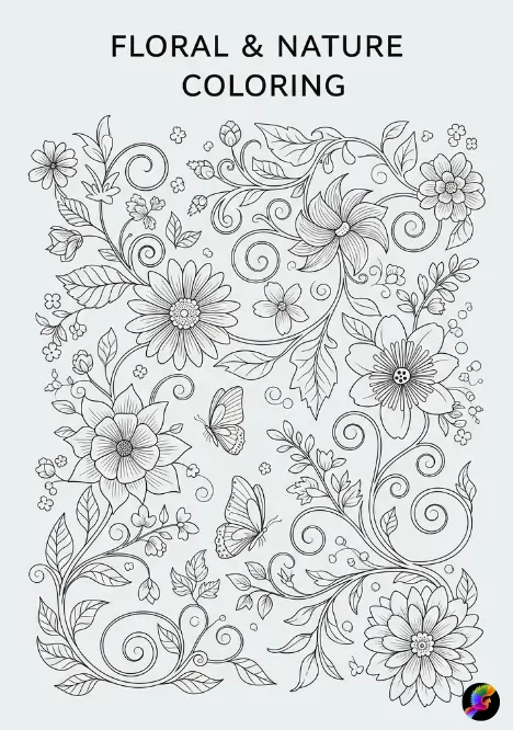 Floral and nature-themed coloring pages