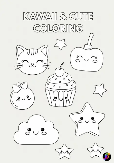 Kawaii and cute style coloring pages