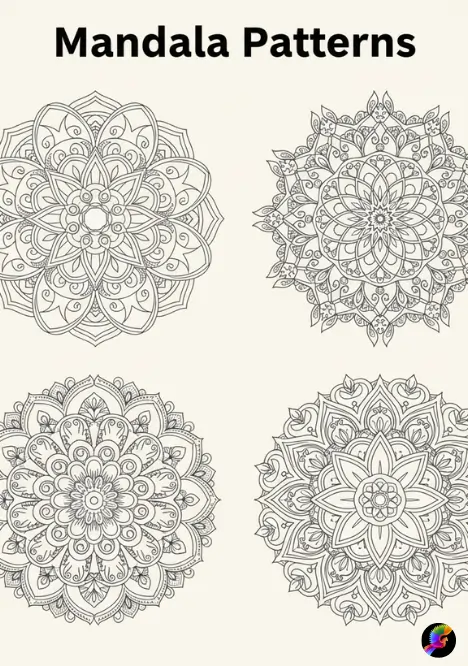 Mandala pattern coloring books and pages