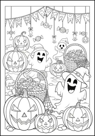 Spooky Ghosts Free PDF Printable Coloring Page