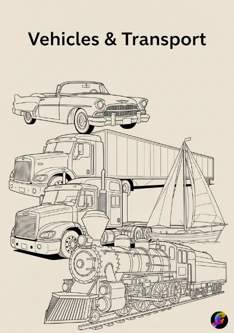 Vehicles and transport coloring pages