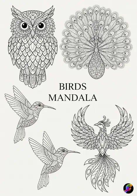 Bird mandala coloring patterns