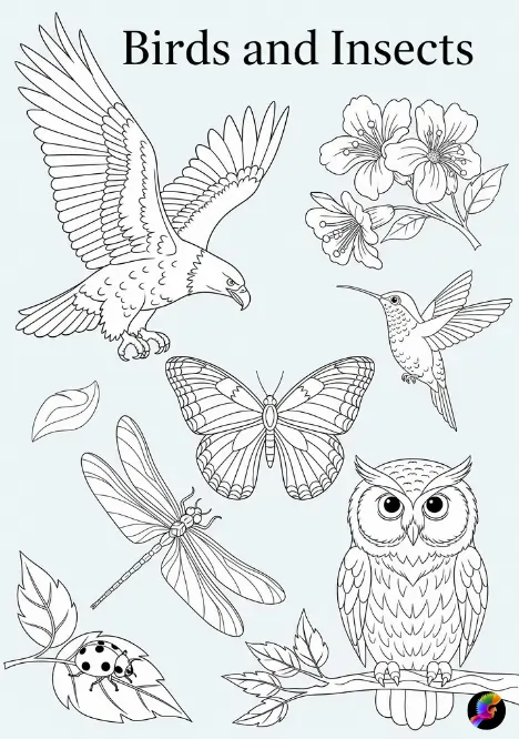 Birds and insects coloring pages