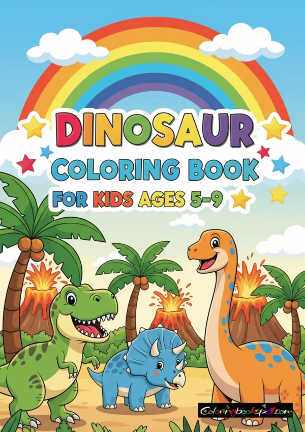 Dinosaur Coloring Book for Kids Ages 5–9 – 15 Printable Pages PDF with T-Rex, Triceratops, and Stegosaurus Illustrations