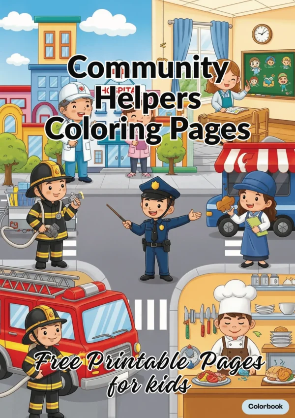 free Community Helpers Coloring book front cover