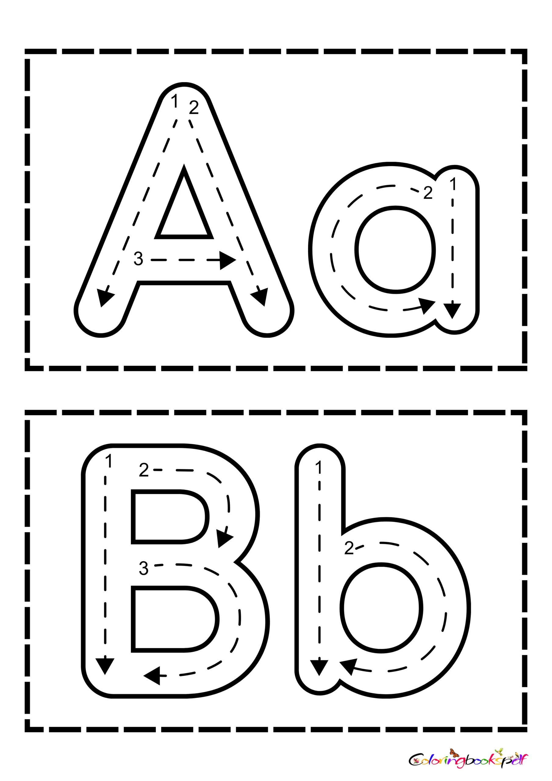 Alphabet tracing activity worksheet showing uppercase and lowercase letters for kids